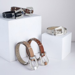 跨境鑲鑽針扣簡約時尚鑽帶女士腰帶玻璃百搭連衣裙皮帶工廠直銷