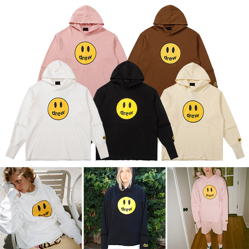 Draw Bieber Brown Smiley Men's Stitching Sweater Destruction Hem Loose Couple Hoodie Women's Fashion Buster Draw Bieber Brown Smiley Men's Stitching Sweater Destruction Hem Loose Couple Hoodie Women's Fashion Buster