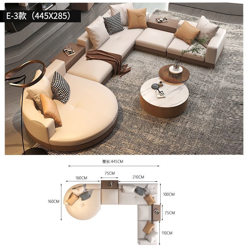 Sala de estar de lujo ligero gran piso plano estilo italiano minimalista sofá de cuero Connery diseñador de villa arco sofá de forma especial image 21
