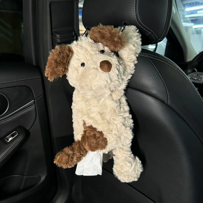 Creative Car Tissue Box Cartoon Plush Doll Puppy Tissue Hanging Bag Internet Celebrity Car Tissue Doll Tissue Box (Car tissue box/set) - no-clothes-stray-dog
