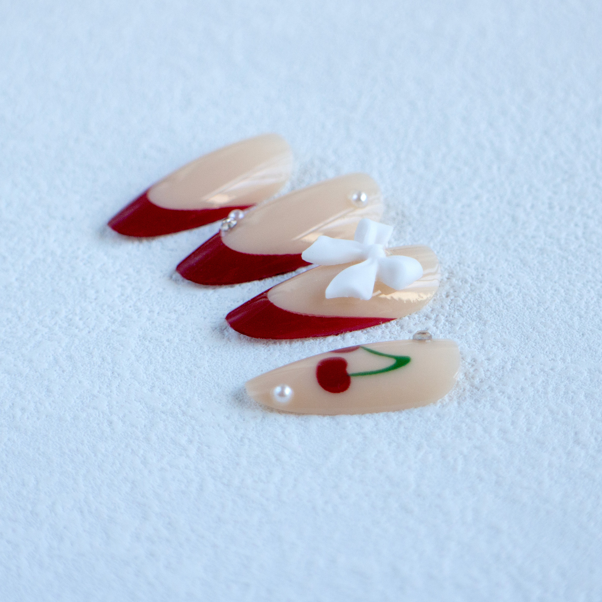 Cute Retro Cherry Bow Knot Plastic Press-on Nails 1 Set display picture 6