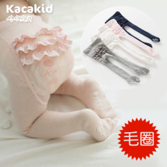 2023秋季兒童襪子毛圈防滑連褲襪嬰幼兒童襪女童蕾絲花邊舞蹈襪