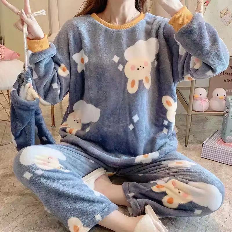 Pijamas de invierno las mujeres coral fleece dulce lindo Otoño e Invierno engrosada franela corte princesa estilo desgaste del hogar traje
