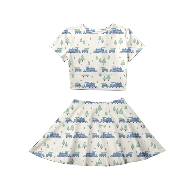 Оптовые трансграничные летние костюмы для девочек с принтом: топы и юбки, милые и игривые