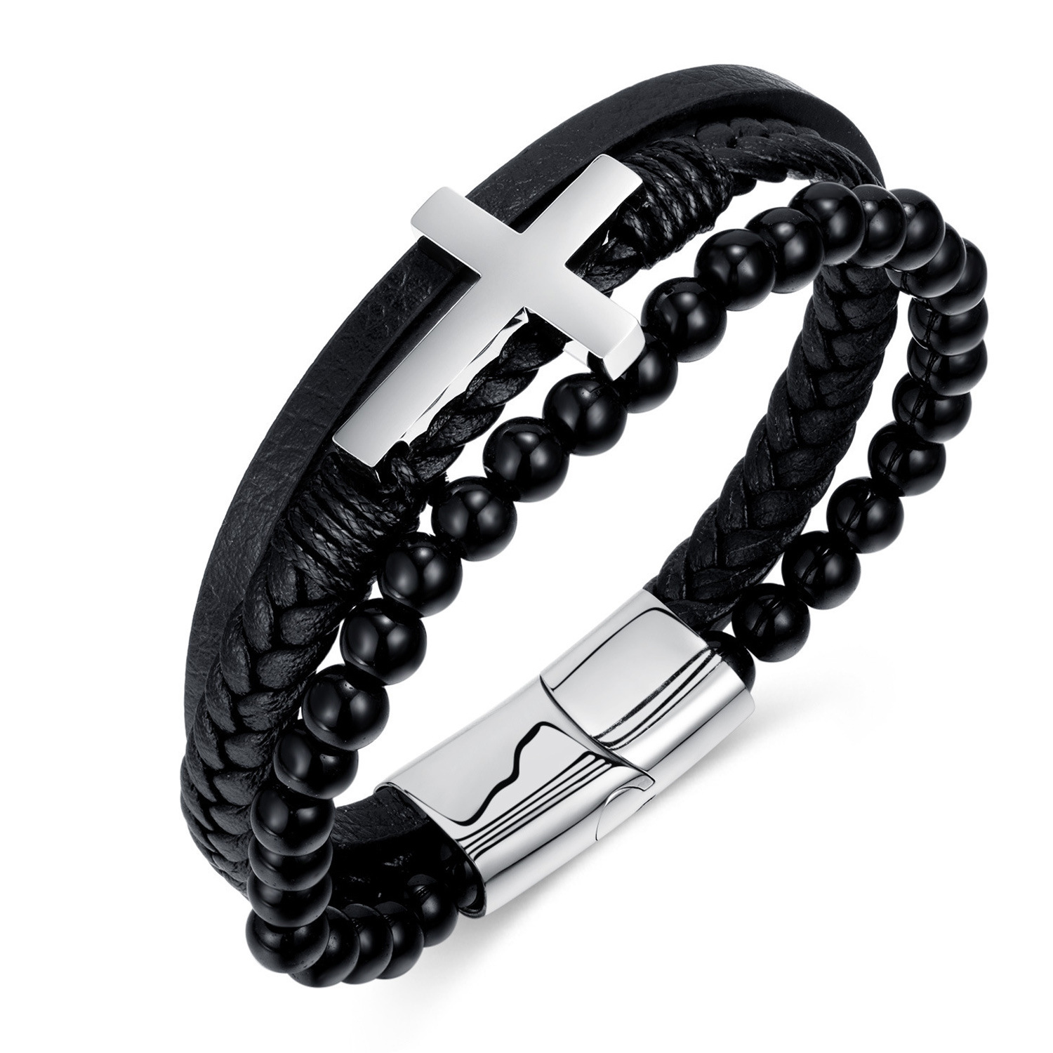 European and American Fashion Personalized Hand-Woven Accessories Bracelets Wholesale Street Trendy Retro Cross Bracelets Men's Jewelry