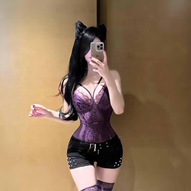 New plus size Eyelash Siamese Lace Thin Hot Girl Midnight Passion Charm Sex Lingerie Purple