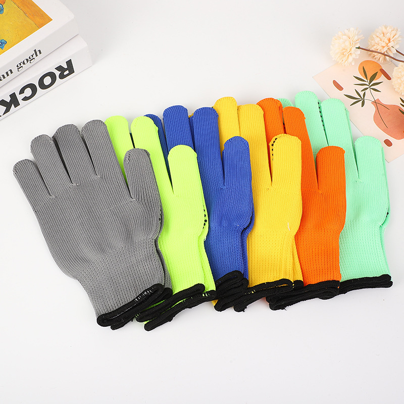 劳保手套绿色橙色尼龙 丙纶丝手套 尼龙线手套 耐磨防滑劳保手套