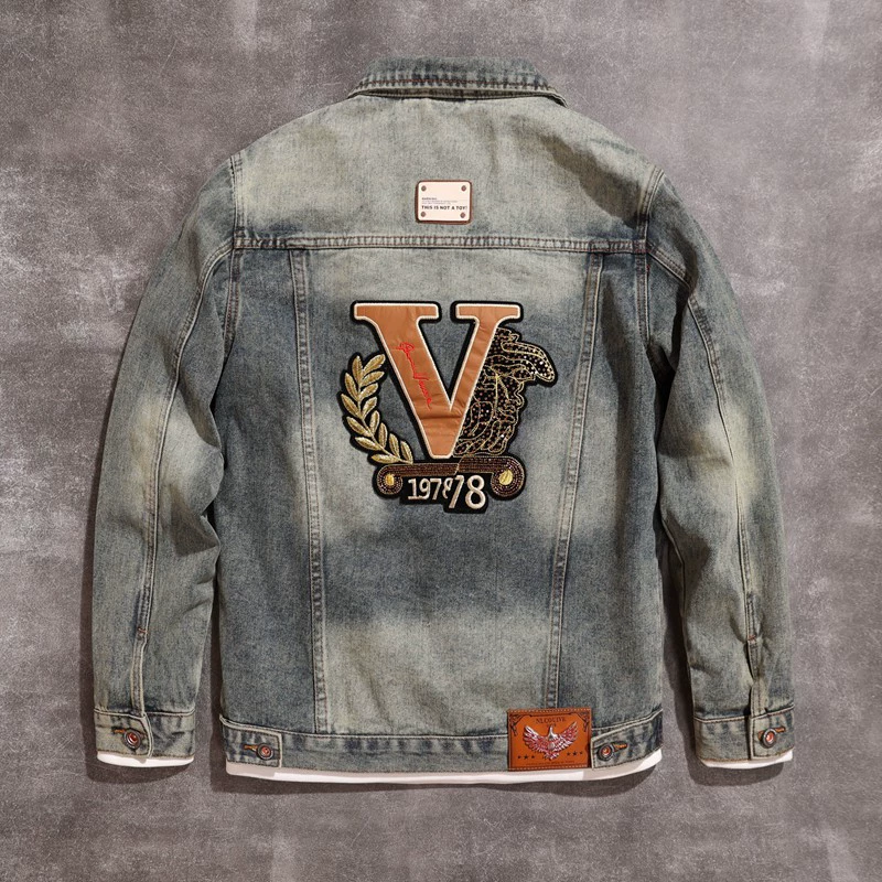 2024 весна и осень новая [Мода] Роскошная вышитая модная мужская джинсовая куртка в мотоциклетном стиле с вышивкой, Мужской Топ 543