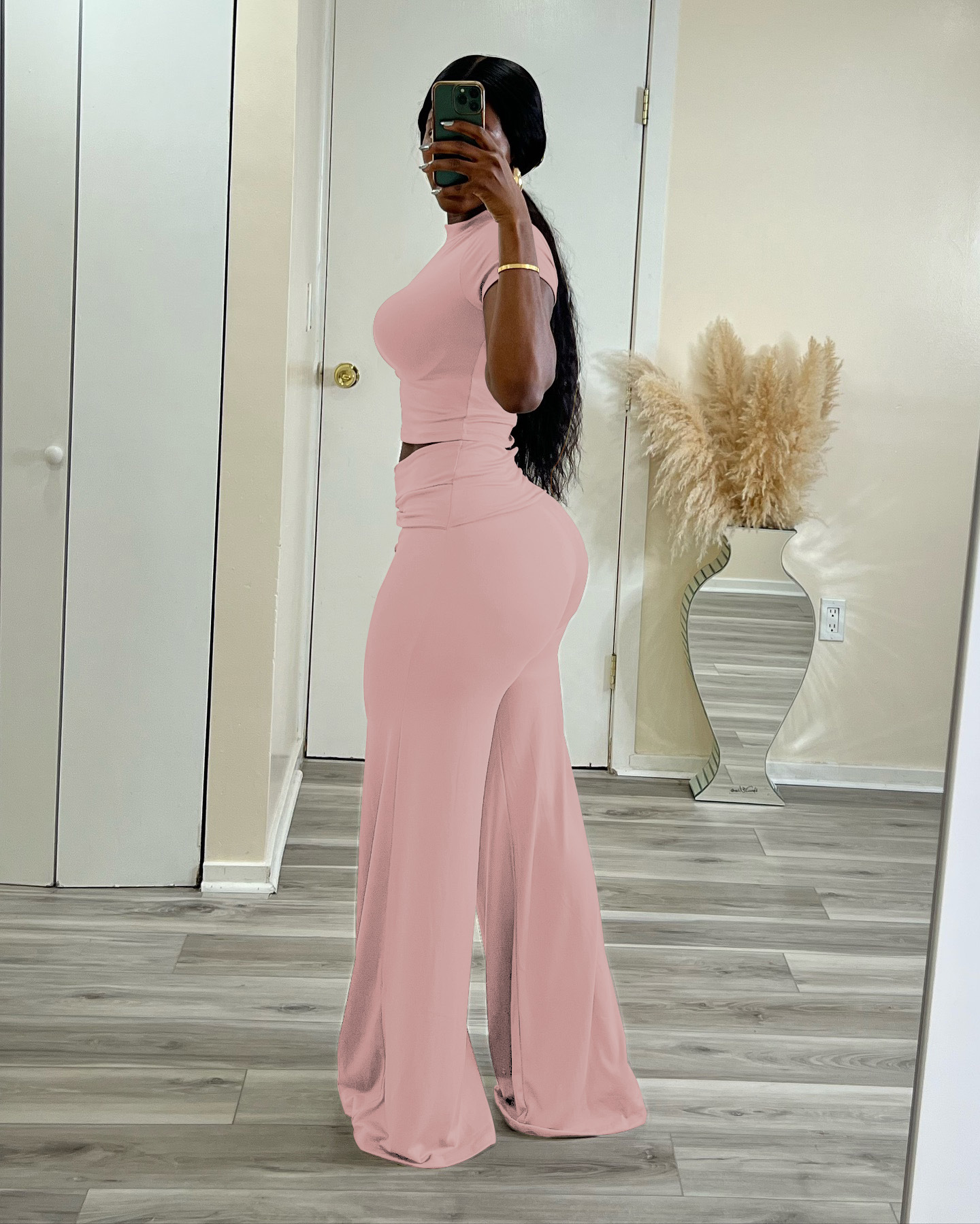 High Waisted Slimming Wide Leg Trouser And Top Two Piece Set_voghion.com