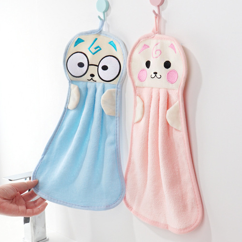 Cute thickened hanging hand towel, strong water absorption, dishwashing towel, rag, cartoon hand towel, dishcloth, extra large style