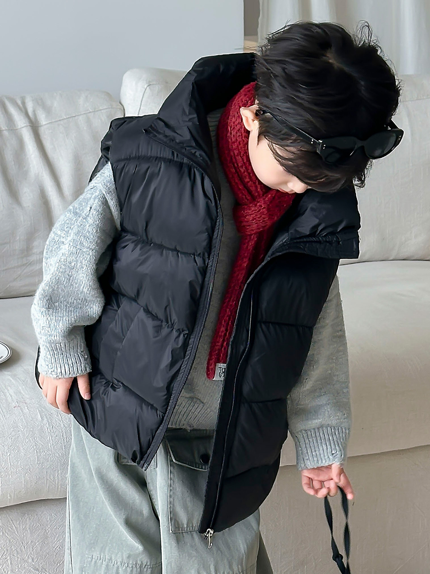 Otoño y invierno, chaleco de algodón de pluma para niños y niñas, chaleco de hombro de cuello alto para niños de mediana edad, exclusivamente para transfronterizos