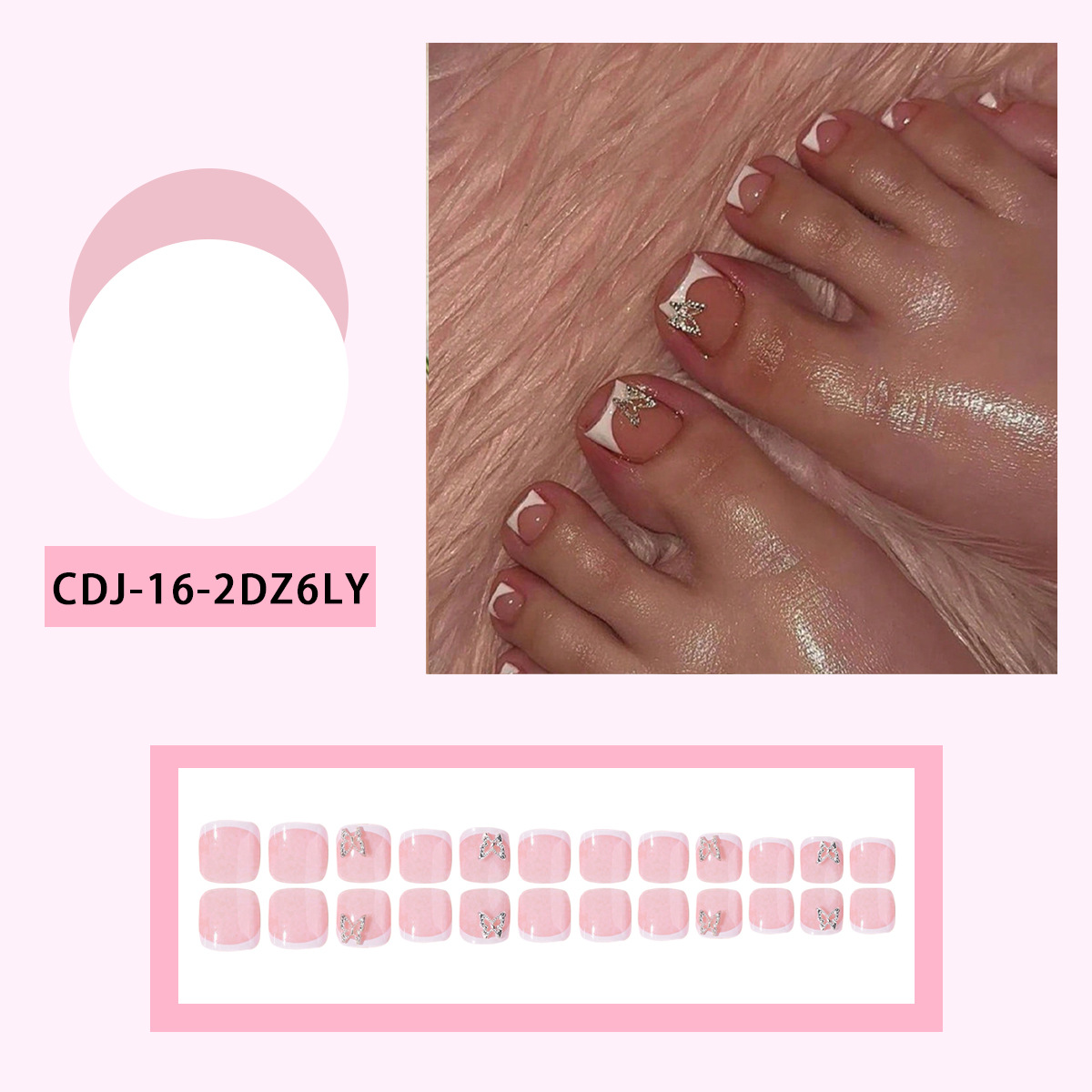 Parches de uñas francesas de pie de pie al por mayor accesorios de mariposa de plata metálica de uñas de pie pie pie pie de manicura manicura falsa