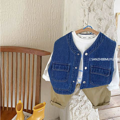 兒童牛仔馬甲春秋新款牛仔洋氣坎肩女童馬甲男寶寶背心上衣潮