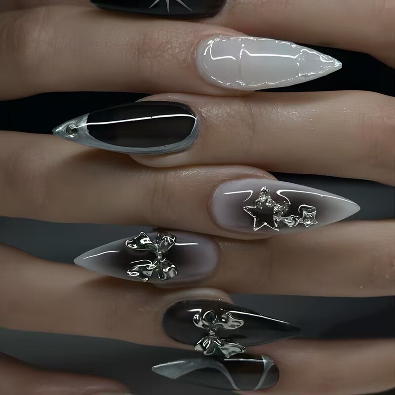 Diablo Star Wear Nail silver Bow Diamond Nail Patch Cross-border Hot Nail Art Diablo Star Wear Nail silver Bow Diamond Nail Patch Cross-border Hot Nail Art