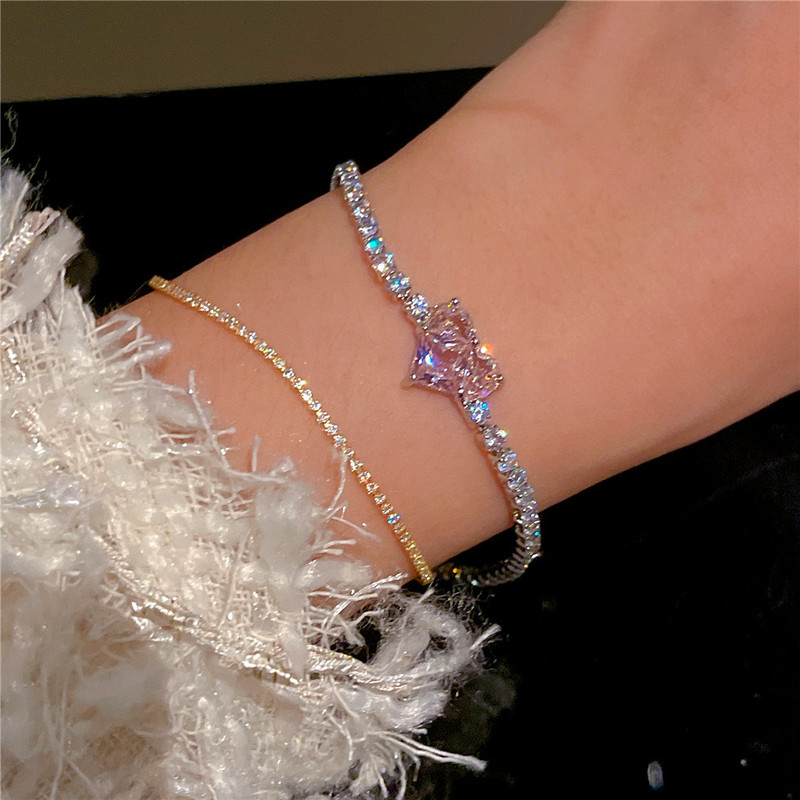 Sweet Cool Style Niche Zircon Love Bow Bracelet silver Sparkling Zircon Bracelet Delicate Bracelet