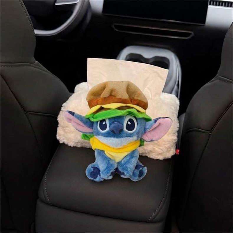 2026 New Car Tissue Box, Car Interior Armrest Tissue Holder, Seat-Mounted Car Tissue Bag, Cute Stitch Design