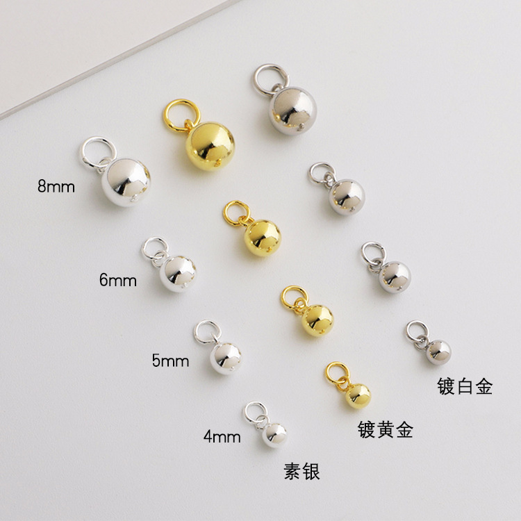 S925純銀金メッキ光沢ラウンドボールペンダントdiyビーズ真珠ブレスレットネックレスペンダントアクセサリーアクセサリー|undefined