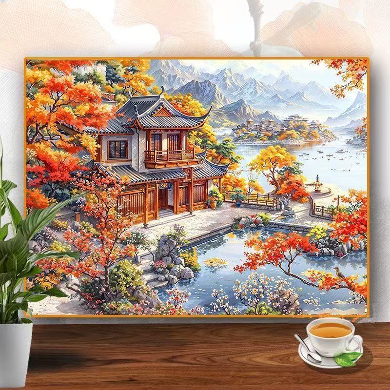 クロスボーダー diy デジタル油絵アマゾン AliExpress 卸売着色風景花絵画リビングルームの装飾絵画|undefined