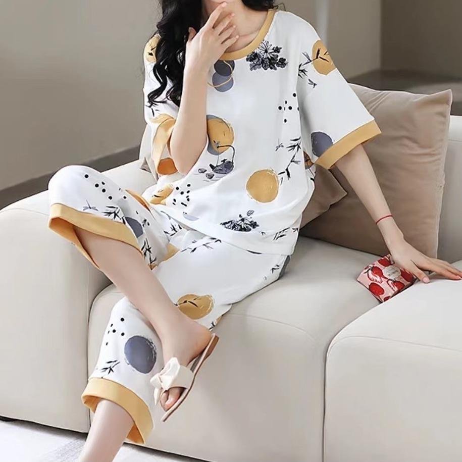七分裤短袖睡衣女新款宽松大码韩版休闲洋气高颜值可外穿家居服