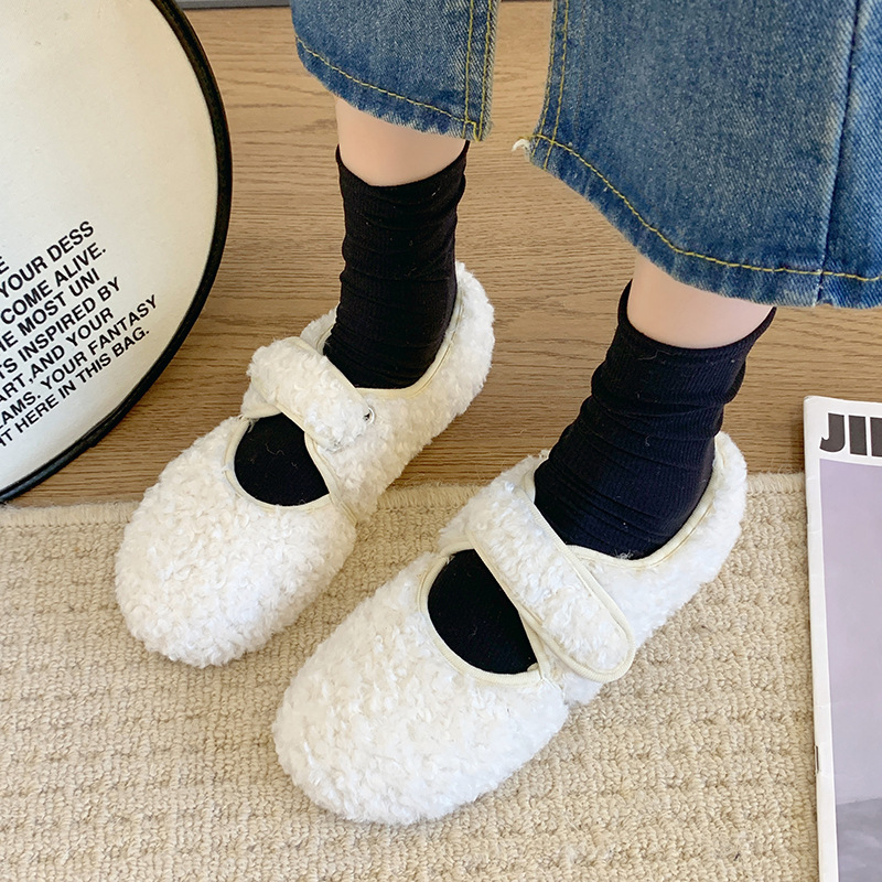 毛毛鞋女冬外穿保暖2022年秋冬新款软底舒适魔术贴羊羔毛休闲懒人