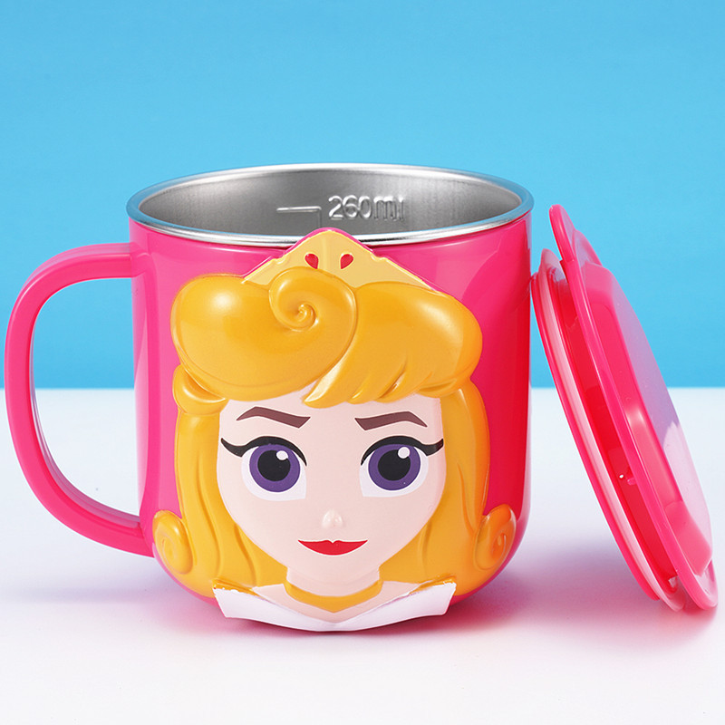 Taza de acero inoxidable para niños de Disney Taza de agua para niños Taza de agua para bebés Taza de leche casera anticaídas Set de cubiertos para bebés