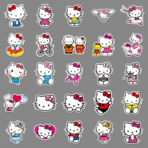 50 pieces of KT cat cartoon Sanrio stickers for luggage, laptop, car, motorcycle, and phone decoration