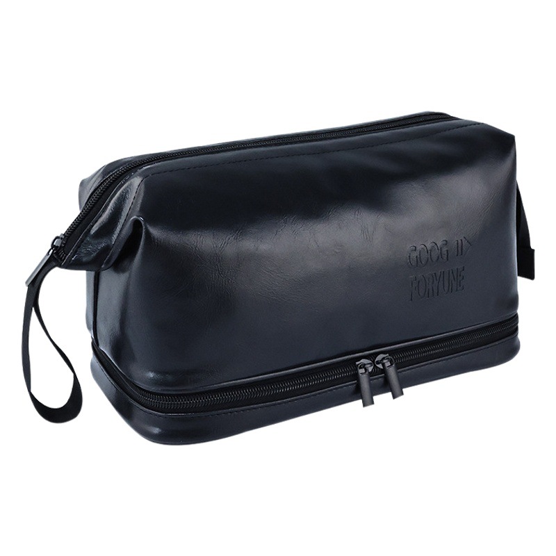 Bolsa de lavado para hombre de PU transfronteriza, bolsa de almacenamiento de cosméticos portátil portátil de doble capa de alto valor de estilo británico