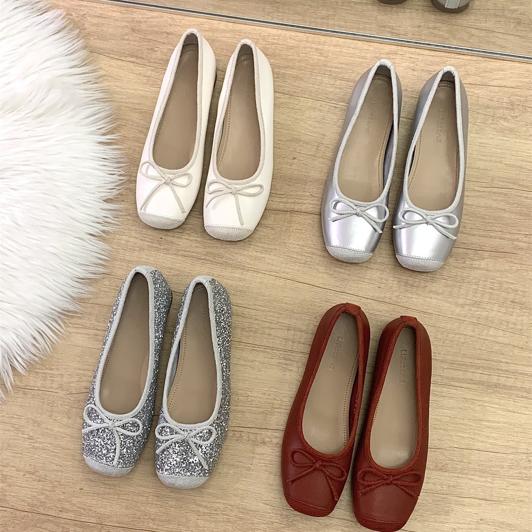 French-Style Height-Increasing 5cm Single Shoes for Women, 2026 Spring New Model, Bow-Knot Sweet Granny Shoes, Ballet Shoes