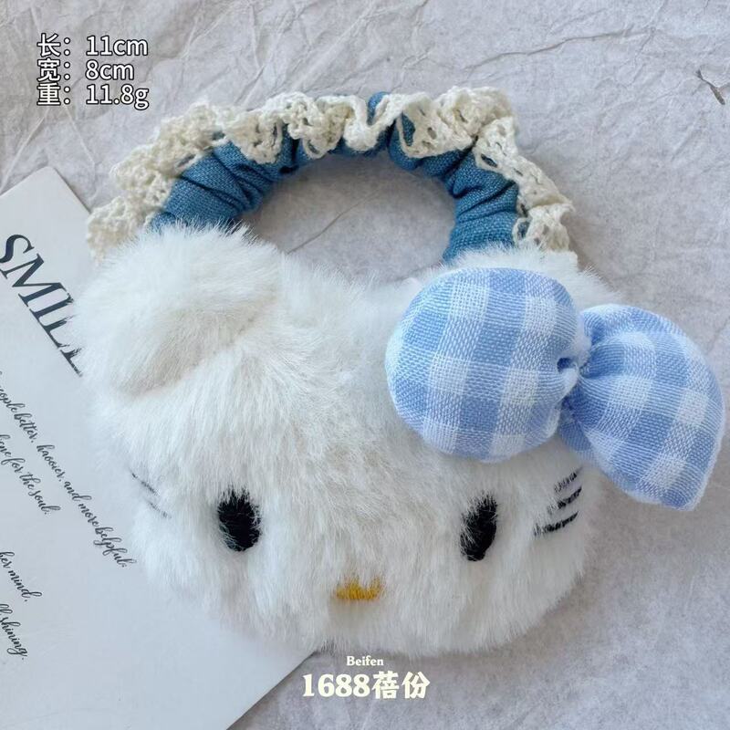 可爱格子蝴蝶结猫咪玩偶发绳儿童高弹力扎发皮筋牛仔发圈卡通发饰|undefined