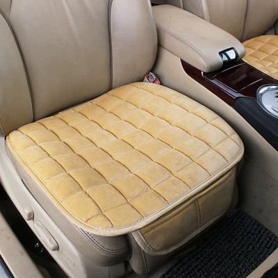 single-piece small three-piece checkered plush – Wool pad - beige-square-cushion