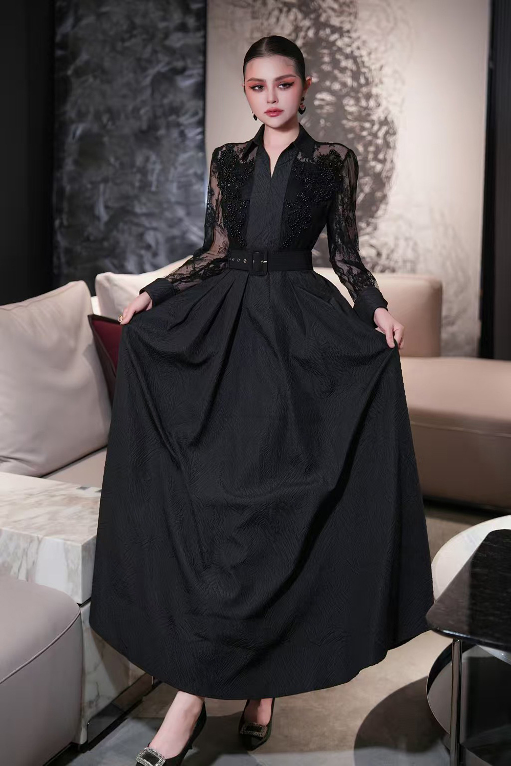 ted baker long sleeve dress Sheer Detail Knit Long Sleeve Maxi Dress | Occasa