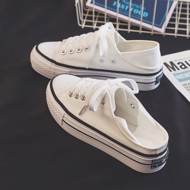 2023 New Style One-Shoe-Two-Wear Trendy Brand Thick-Soled Half-Slip Canvas Shoes for Women, Korean Version Versatile Lazy Shoes, Trendy and Breathable