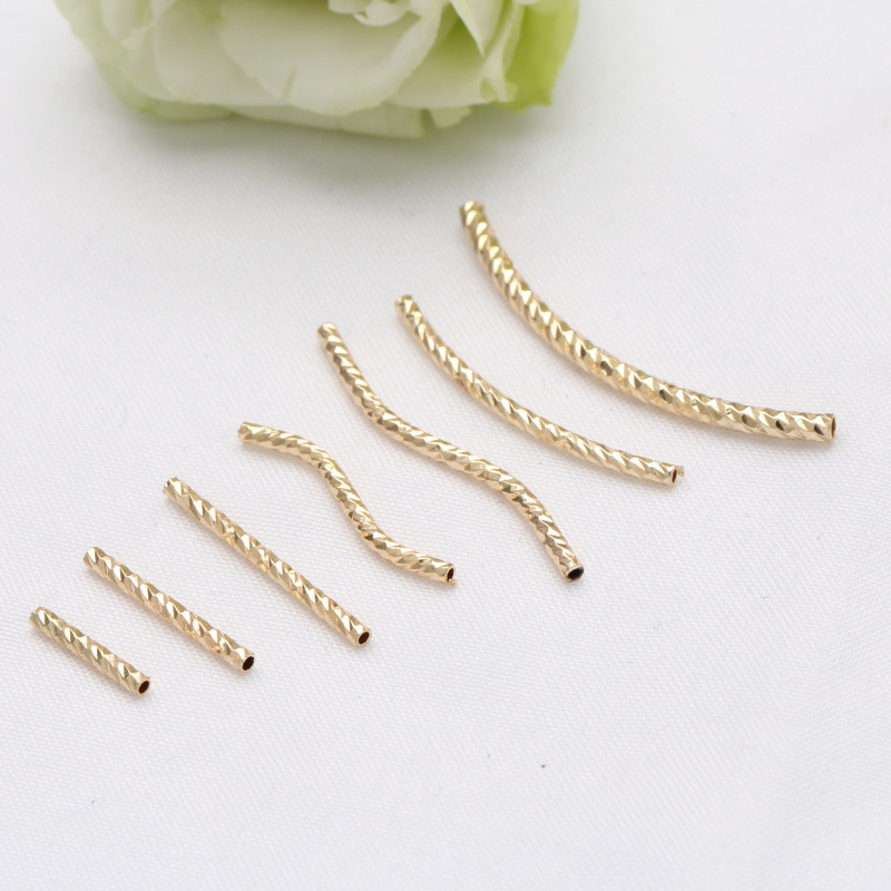14K gold color retaining elbow cut face starry pattern link straight tube diy jewelry accessories bracelet material