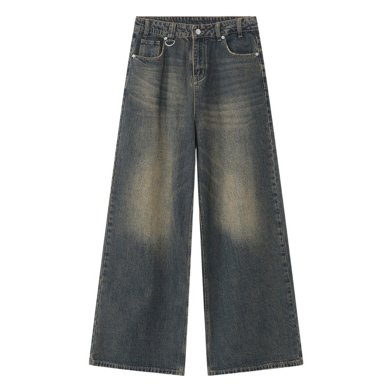 MTLCLOTHES メンズウェア | 四季対応の新作レトロ香港風ダメージ加工ルーズワイドレッグフロアレングスデニムカジュアルパンツ