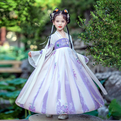 Children Purple Green hanfu girls folk dance dresses fashion fairy princess cosplay dress chinese ancient costume little girl dress baby clothes