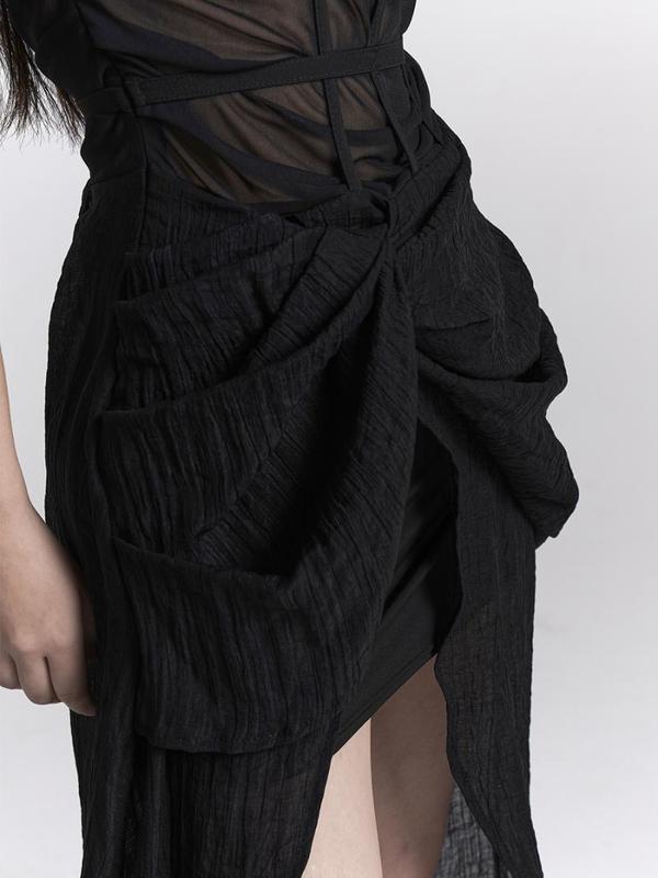 暗黑系黑色鱼骨吊带连衣裙子女辣妹生日小黑裙成人礼服长裙|undefined