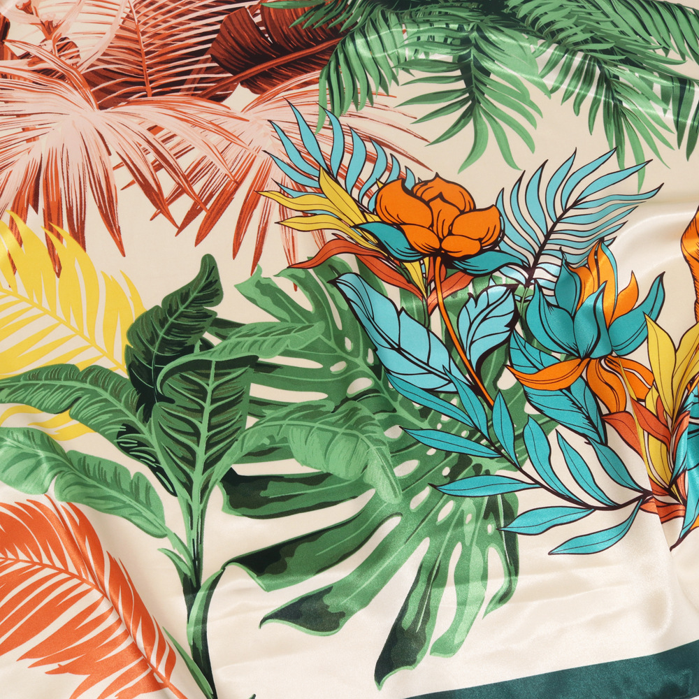 Satin Material Coconut Tree Pattern Summer Season Women's Beach Coconut Tree Satin Printing Scarves & Gloves