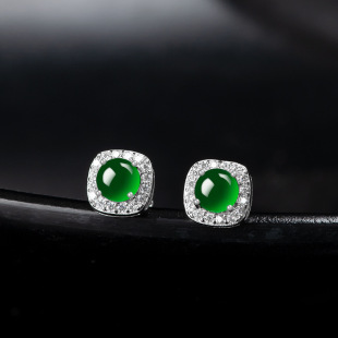 Authentic natural A goods Jade Yang green egg surface earrings ice jade stone S925 silver inlaid fashion ladies earrings wholesale