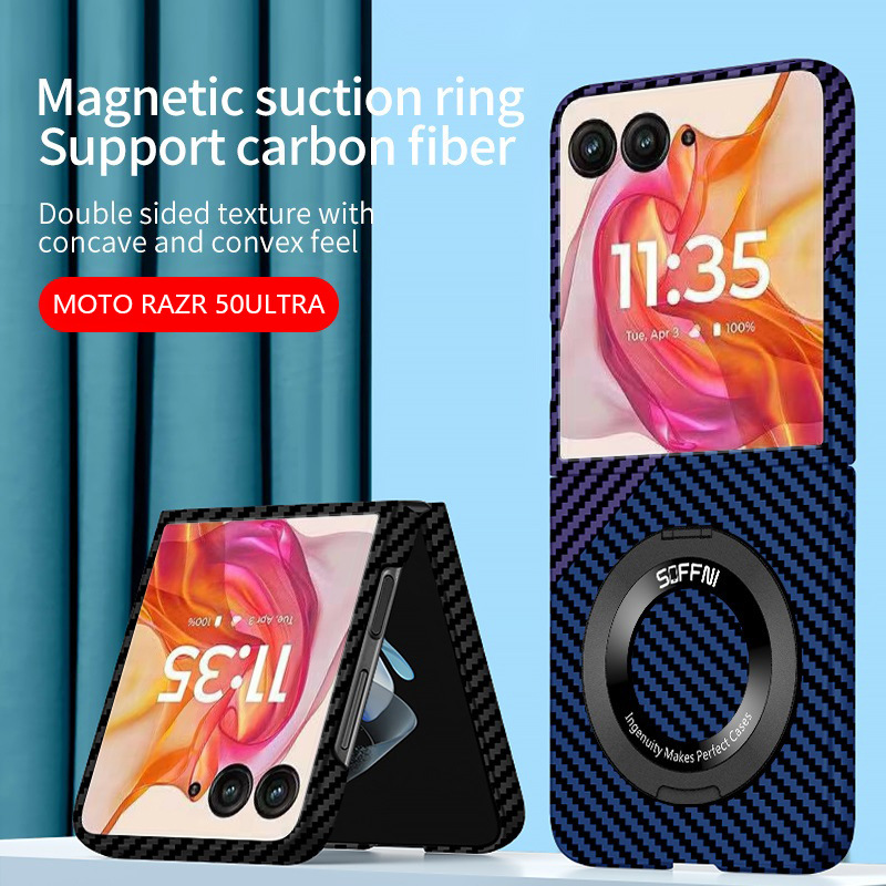 For Motorola Razr 60 Phone Case 50/40Ultra Carbon Fiber 360 Magnetic Bracket Protective Cover