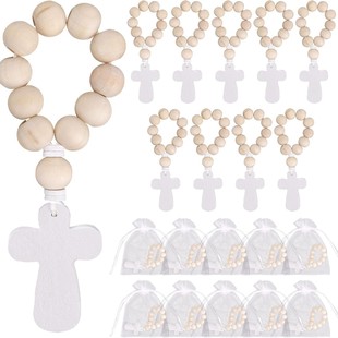 Cross-border foreign trade wooden men and women praying beaded suit baby baptism party cross bracelet sandbag decoration