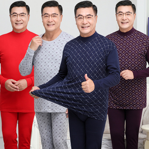 The elderly's pure cotton autumn coat and long johns suit men's thin long-sleeved cotton sweater thermal underwear for middle-aged and elderly people