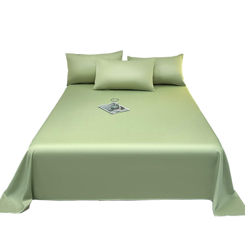 Sábanas de verano de seda de una sola pieza de color sólido dormitorio doble individual seda de hielo para dormir desnudo, funda de almohada de seda simple, juego de tres piezas