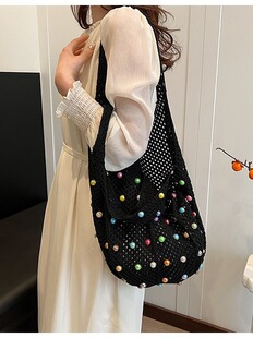 Beach summer shoulder bag, straw linen bag one shoulder