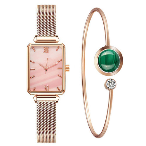 Internet celebrity fashion watch small green watch square lazy magnet buckle women's versatile suit combination gift women's watch