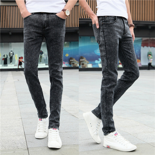 Summer Stretch Color Jeans Korean Style Slim Fit Men's Tight Pants Boys Teenage Pants Thin Model