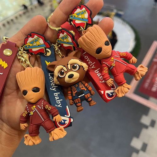 Creative cartoon tree man Groot key chain men's and women's school bag doll key pendant car pendant key chain