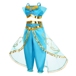儿童演出礼服 2023欧美新款万圣节服装cosplay阿拉神丁茉莉公主裙