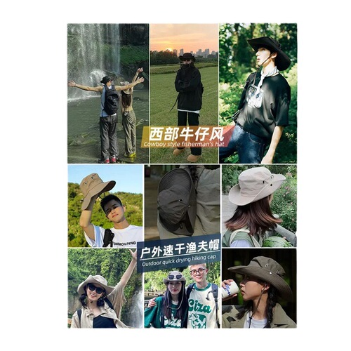 Children's Outdoor Hiking Trekking Travel Sun Protection Wide Brim Western Cowboy Fisherman Hat Men Summer
