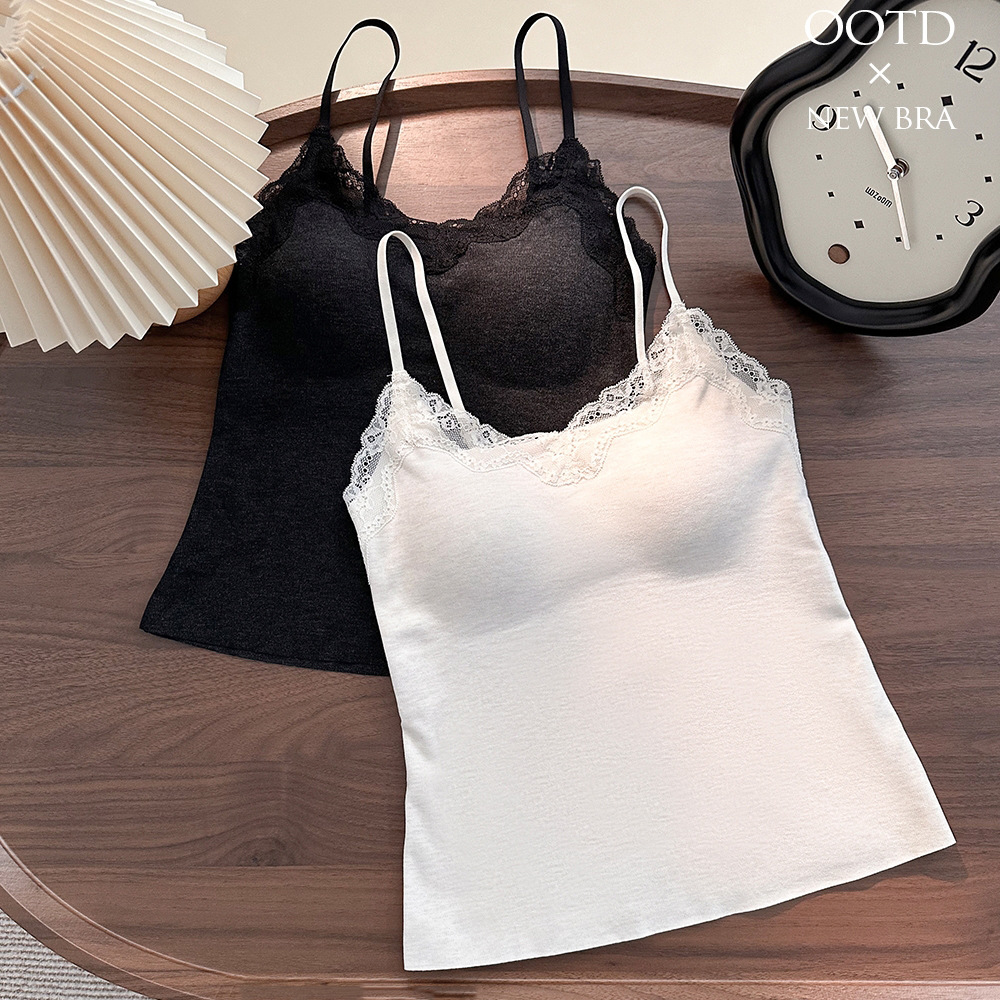 Cynl Lace Sexy Thermal Vest for Women in Winter with Breast Pads, Slim Fit Inner Layering Pure Lust Suspender Top