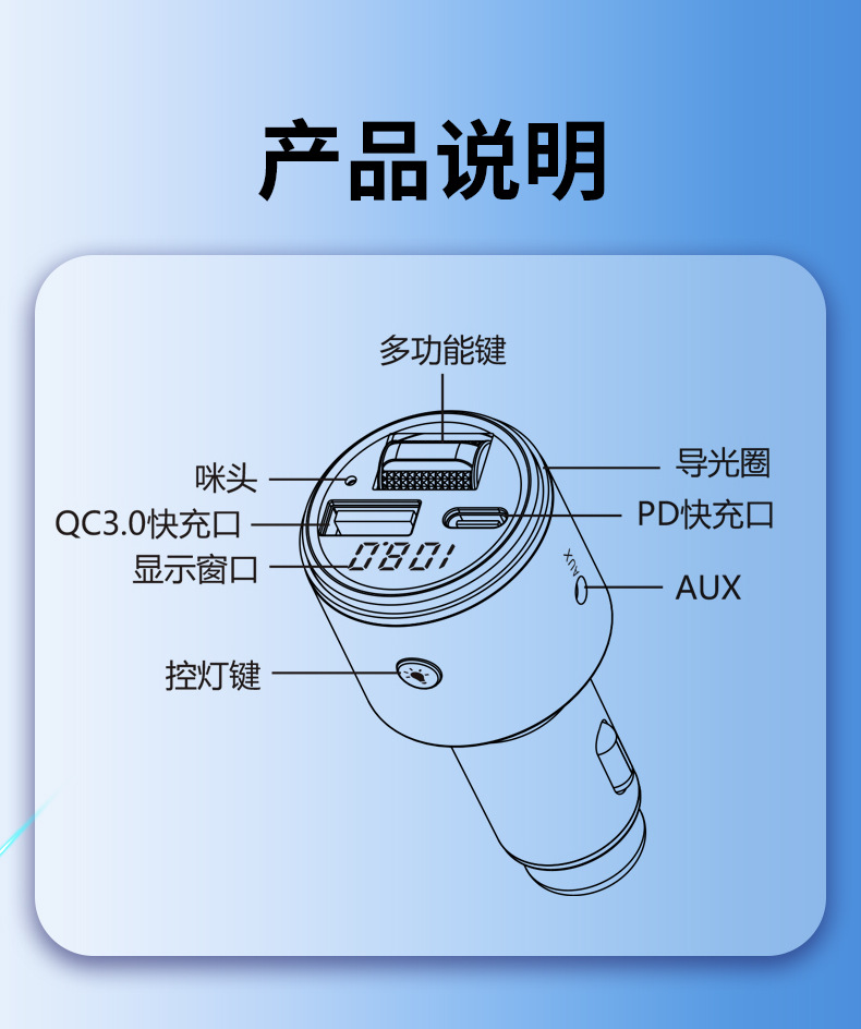 Suitable for Newman Car Bluetooth Receiver 5.3 Lossless Sound Quality Mp3 Player Car Cigarette Lighter to Charging